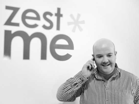 Ashton Old Baths man in front of zest me logo